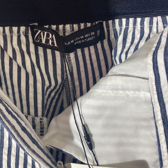 NWT ZARA Navy White Striped Trouser Pants Seersucker MidRise Stretch Women's M - Picture 8 of 14